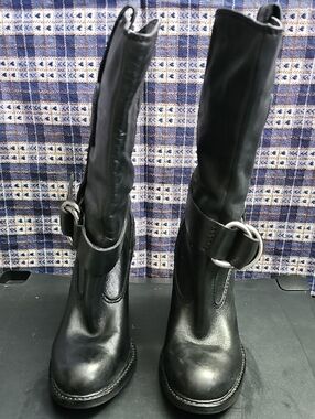 BCBGeneration Black Mid-Calf Buckle Heeled Boots